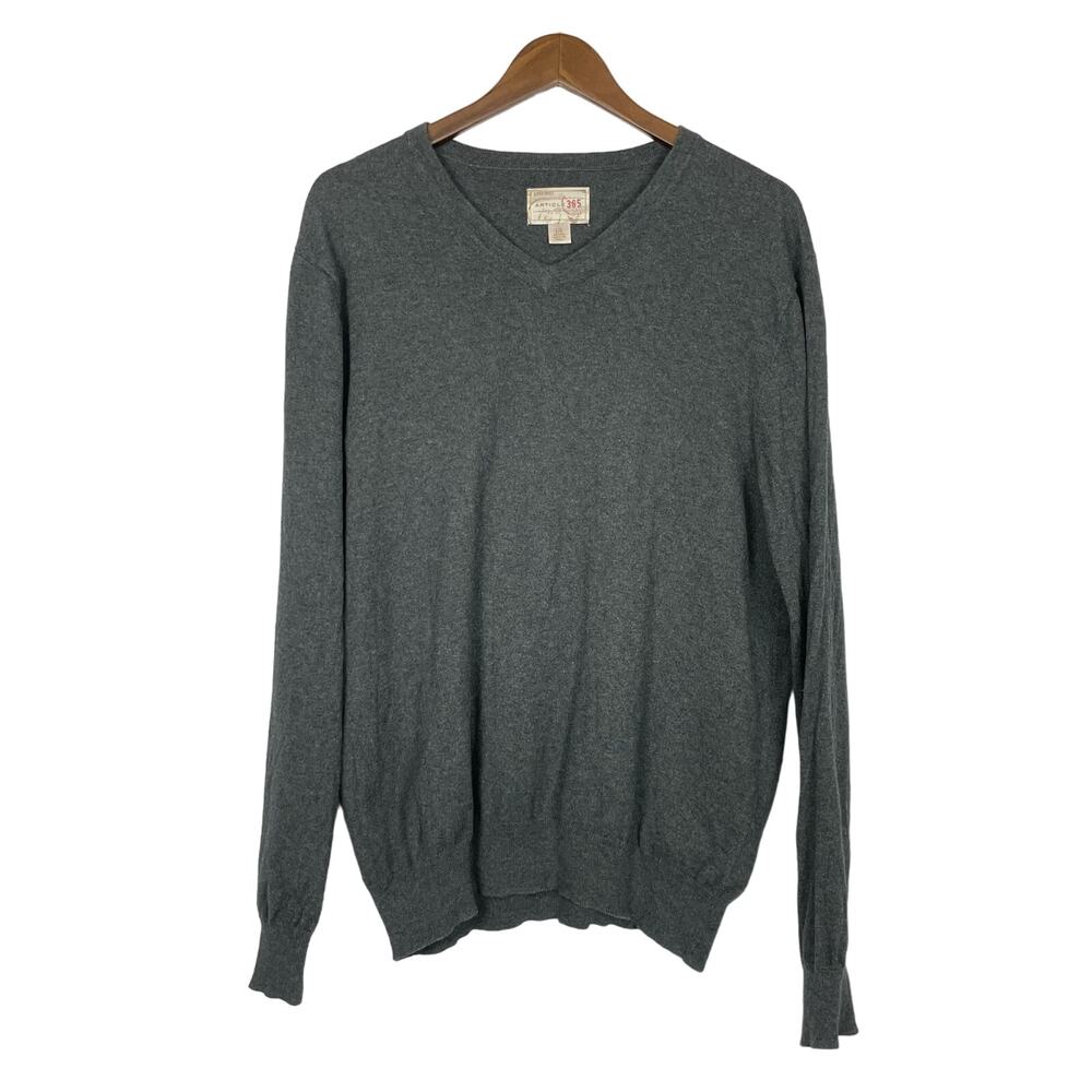 Article 365 Dark Charcoal Gray V-neck Cashmere Blend Layering Pullover Sweater